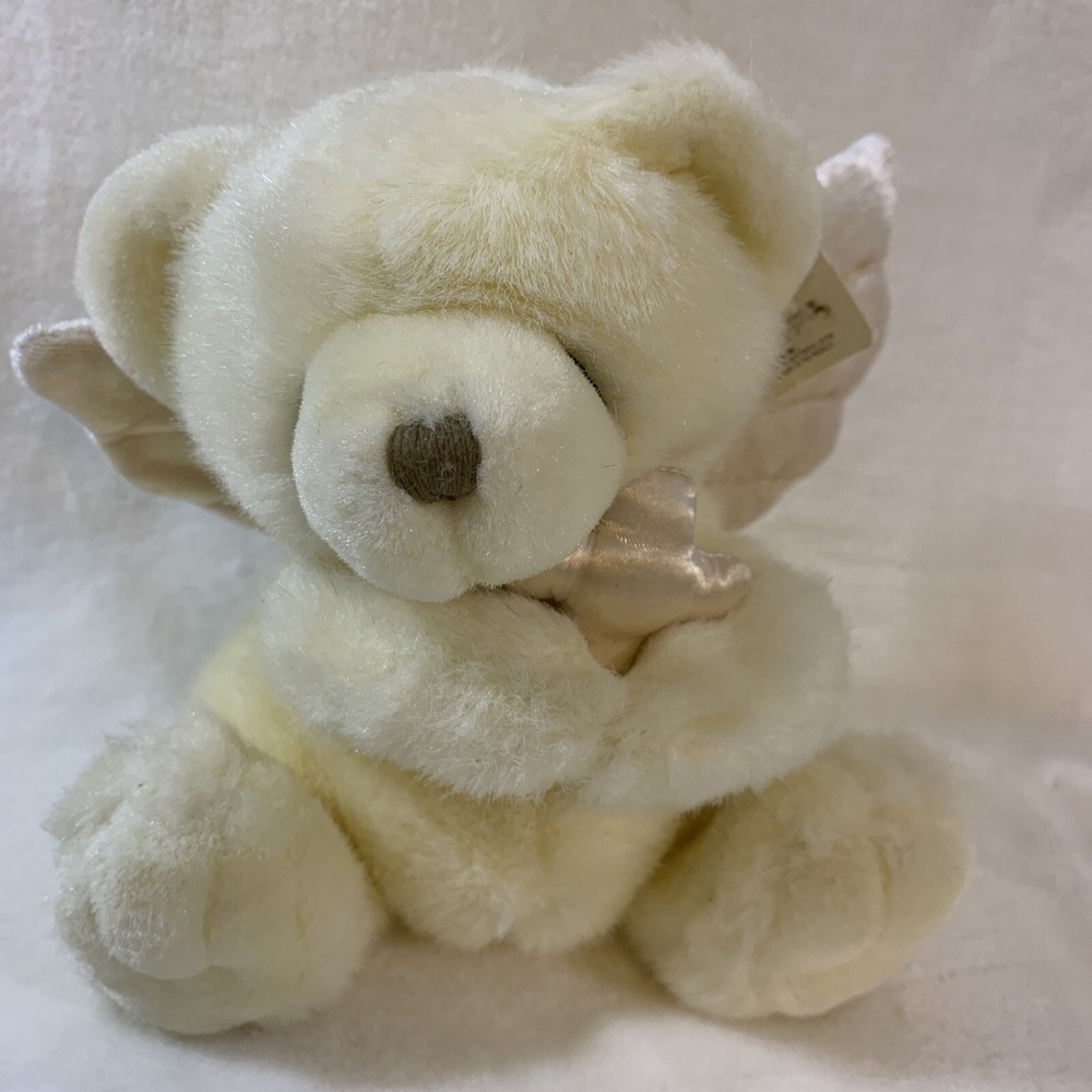 RUSS BERRIE BABY PLUSH STUFFED IVORY PRAYING ANGEL TEDDY PRAYER BEAR & CROSS NOS